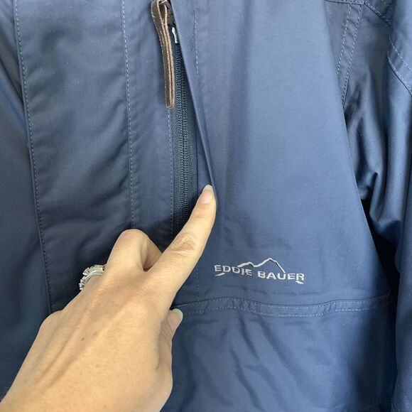 Eddie Bauer Jacket Men's Medium Blue zip-up Weather Edge shell lined snow hood - Picture 7 of 13